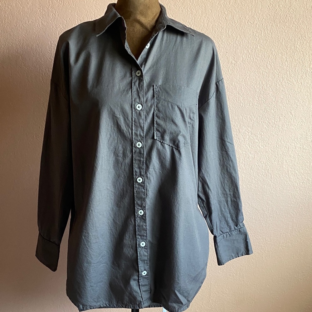 MAEVE 3/4 sleeves Slate Gray Button-Down Shirt 100% Cotton - Picture 3 of 13